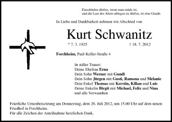 Anzeige von Kurt Schwanitz von MGO