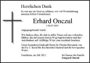 Anzeige von Erhard Onczul von MGO