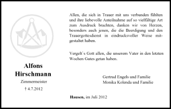 Anzeige von Alfons Hirschmann von MGO