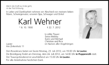 Anzeige von Karl Wehner von MGO