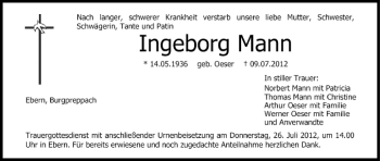Anzeige von Ingeborg Mann von MGO