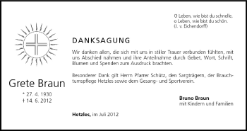 Anzeige von Grete Braun von MGO