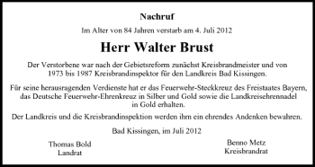 Anzeige von Walter Brust von MGO