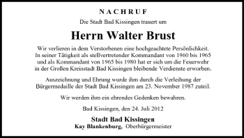 Anzeige von Walter Brust von MGO