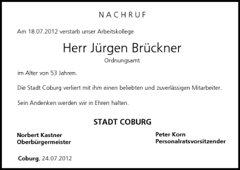 Anzeige von Jürgen Brückner von MGO