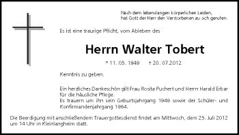 Anzeige von Walter Tobert von MGO