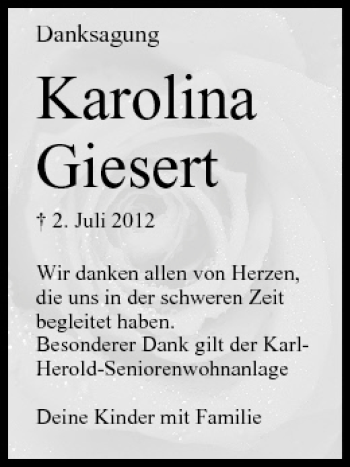 Anzeige von Karolina Giesert von MGO