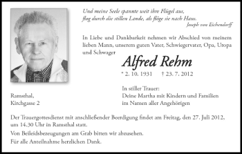 Anzeige von Alfred Rehm von MGO