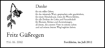 Anzeige von Fritz Güßregen von MGO