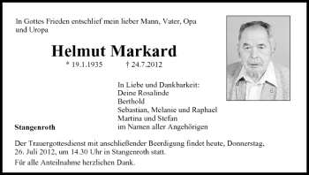 Anzeige von Helmut Markard von MGO