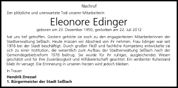 Anzeige von Eleonore Edinger von MGO