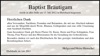 Anzeige von Baptist Bräutigam von MGO