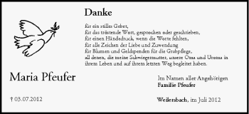 Anzeige von Maria Pfeufer von MGO