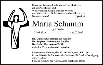 Anzeige von Maria Schumm von MGO