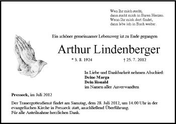 Anzeige von Arthur Lindenberger von MGO