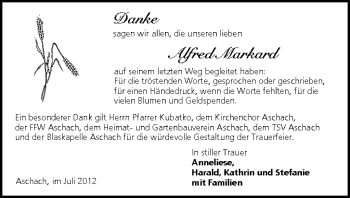 Anzeige von Alfred Markard von MGO