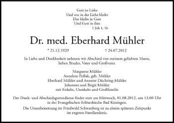 Anzeige von Eberhard Mühler von MGO