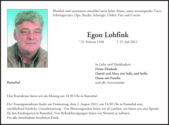 Anzeige von Egon Lohfink von MGO