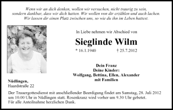 Anzeige von Sieglinde Wilm von MGO