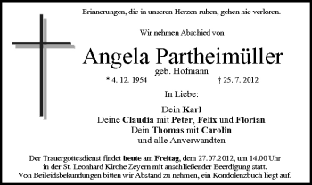 Anzeige von Angela Partheimüller von MGO