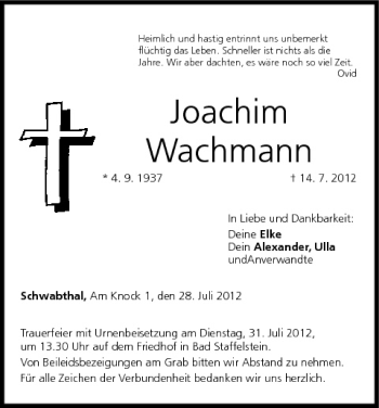 Anzeige von Joachim Wachmann von MGO