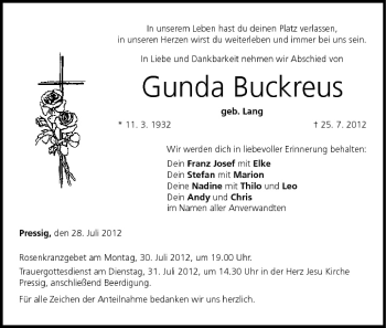 Anzeige von Gunda Buckreus von MGO