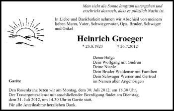 Anzeige von Heinrich Groeger von MGO