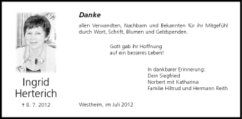 Anzeige von Ingrid Herterich von MGO
