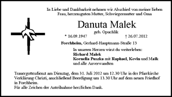 Anzeige von Danuta Malek von MGO