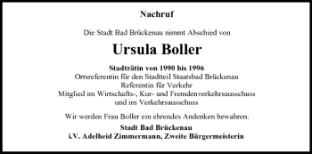 Anzeige von Ursula Boller von MGO