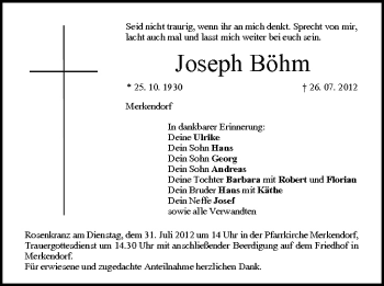 Anzeige von Joseph Böhm von MGO