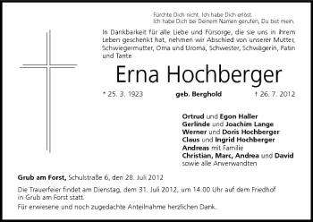 Anzeige von Erna Hochberger von MGO
