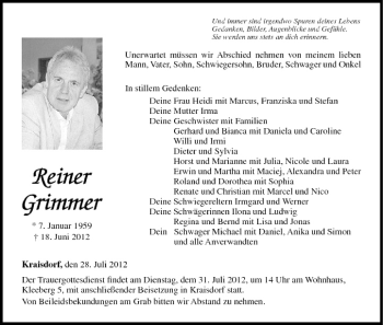 Anzeige von Reiner Grimmer von MGO