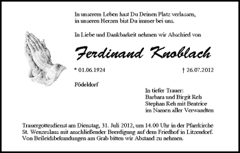 Anzeige von Ferdinand Knoblach von MGO