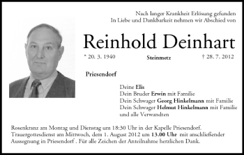 Anzeige von Reinhold Deinhart von MGO