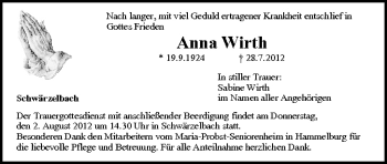 Anzeige von Anna Wirth von MGO