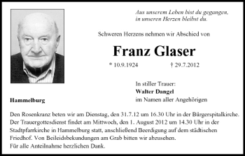 Anzeige von Franz Glaser von MGO