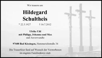 Anzeige von Hildegard Schultheis von MGO