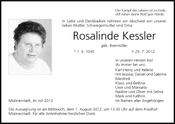 Anzeige von Rosalinde Kessler von MGO