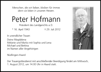 Anzeige von Peter Hofmann von MGO