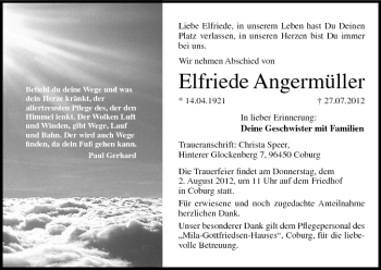 Anzeige von Elfriede Angermüller von MGO
