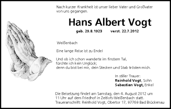 Anzeige von Hans Albert Vogt von MGO