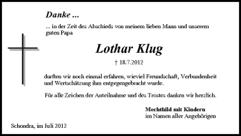Anzeige von Lothar Klug von MGO