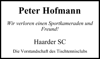 Anzeige von Peter Hofmann von MGO