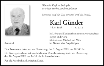 Anzeige von Karl Günder von MGO