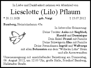 Anzeige von Lieselotte Pflaum von MGO