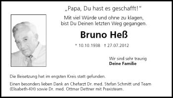 Anzeige von Bruno Heß von MGO