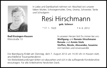 Anzeige von Resi Hirschmann von MGO