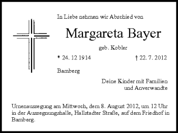 Anzeige von Margareta Bayer von MGO