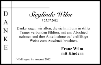 Anzeige von Sieglinde Wilm von MGO